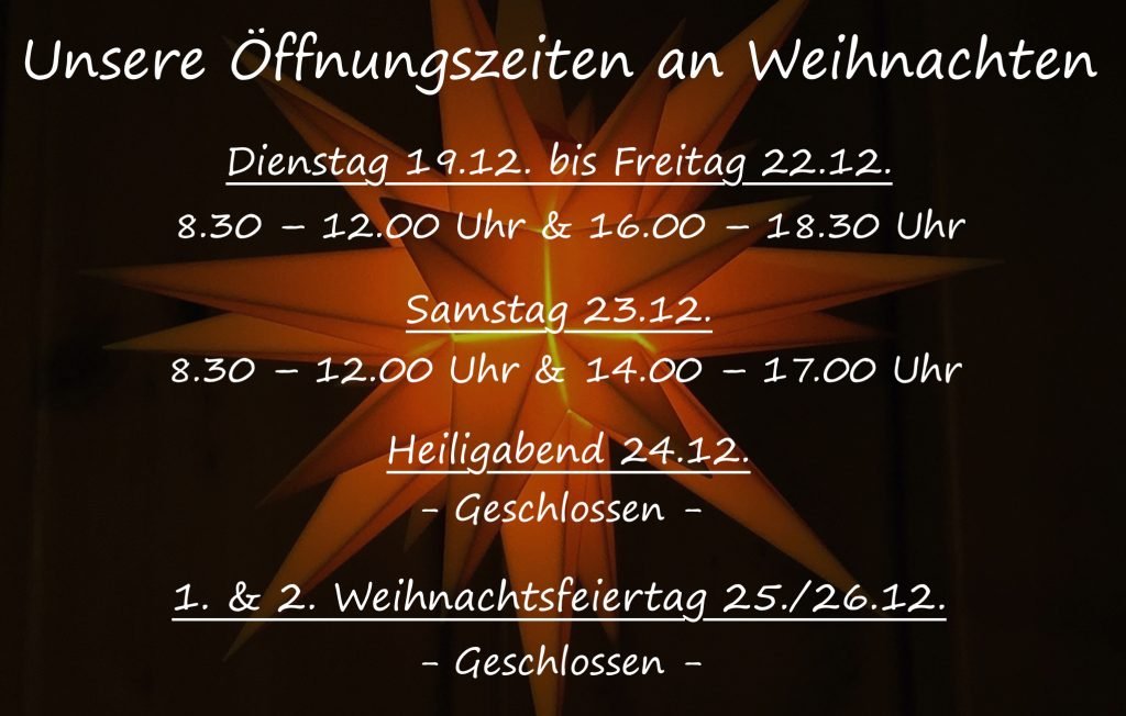 Öffnungszeiten an Weihnachten